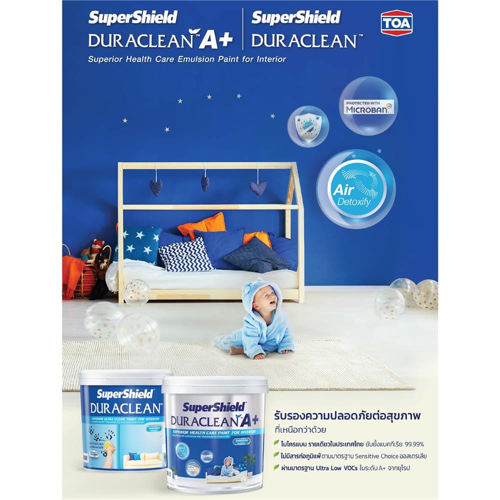 สีน้ำทาฝ้า TOA SUPERSHIELD DURACLEAN A PLUS D777 สีขาว ด้าน 1 แกลลอน