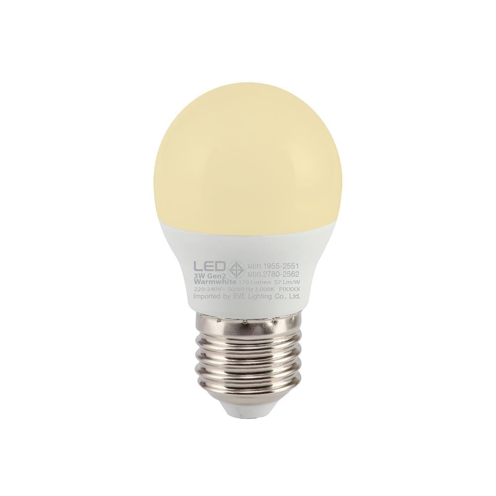 หลอดไฟ LED EVE ROUND GEN2 3 วัตต์ WARMWHITE E27 สีเหลือง
