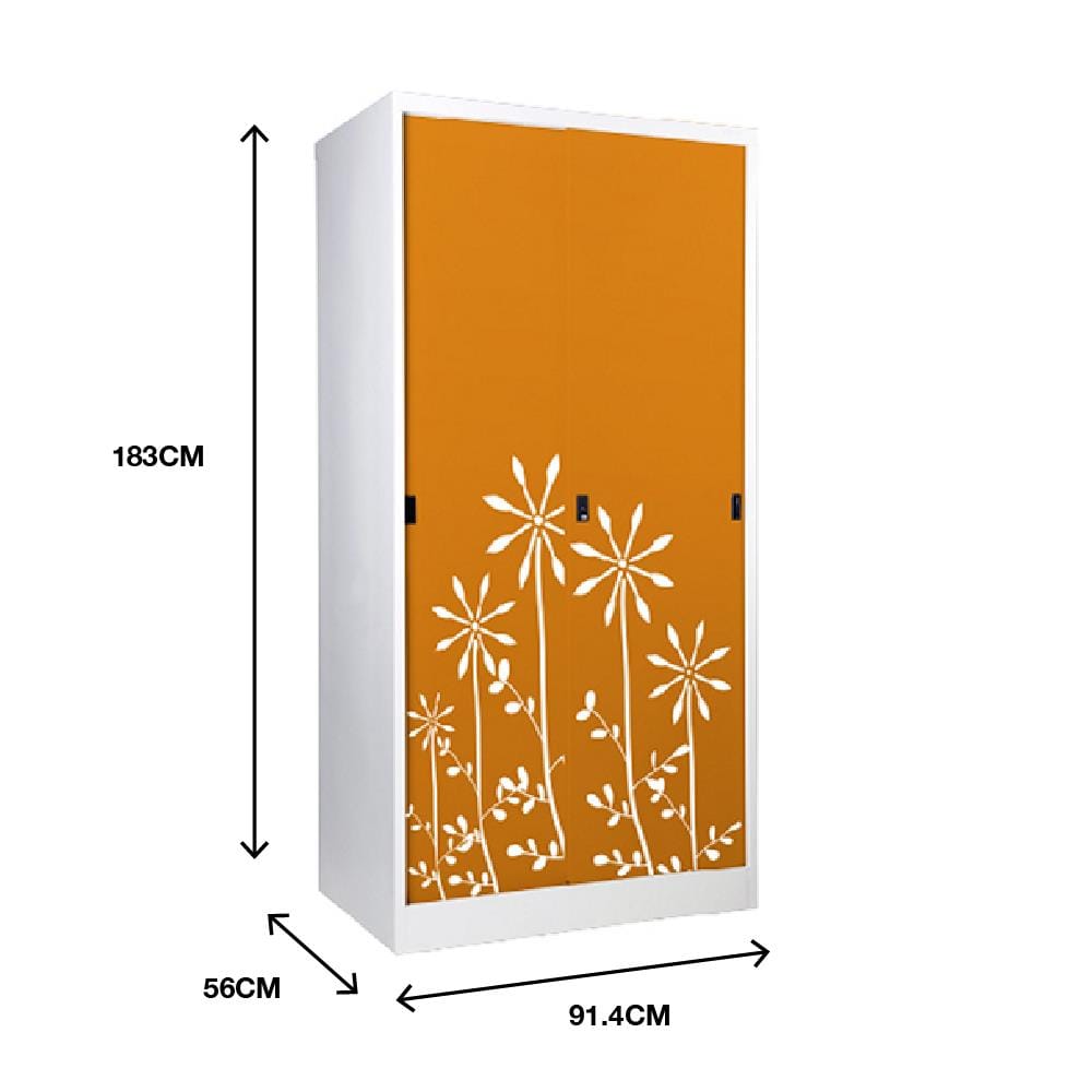 ตู้เสื้อผ้าเหล็กบานเลื่อน KIOSK SDW-18/I DG/OR 91.4 ซม. สีส้ม
