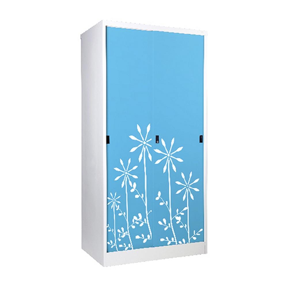 ตู้เสื้อผ้าเหล็กบานเลื่อน KIOSK SDW-18/I DG/BO 91.4 ซม. สีฟ้า