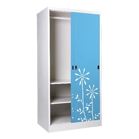 ตู้เสื้อผ้าเหล็กบานเลื่อน KIOSK SDW-18/I DG/BO 91.4 ซม. สีฟ้า_2