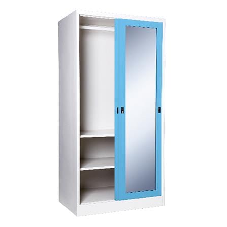 ตู้เสื้อผ้าเหล็กบานเลื่อนกระจกเงา KIOSK SGW-18-2 DG/BO 91.4 ซม. สีฟ้า_2