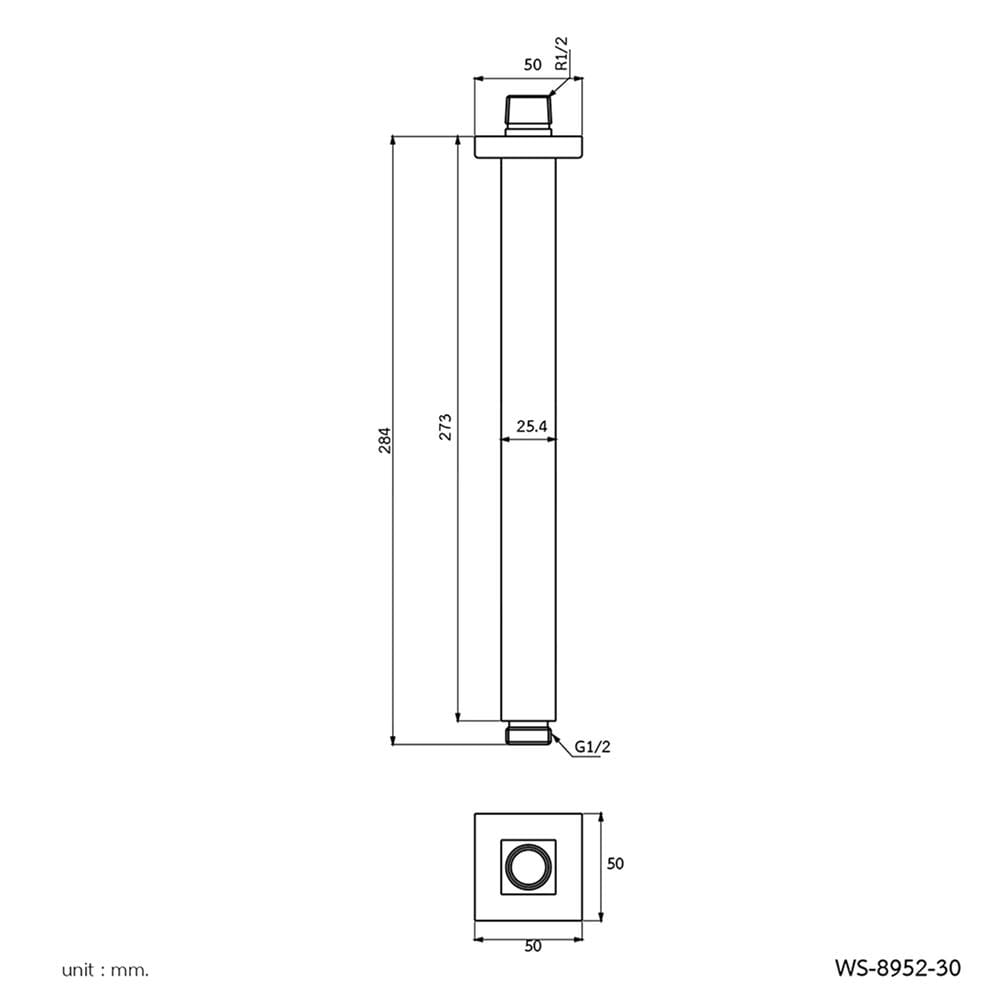 ก้านฝักบัว RAIN SHOWER WS WS-8952-30 30 ซม. สเตนเลส