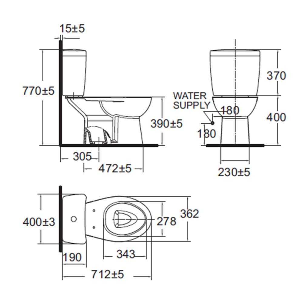 สุขภัณฑ์ 2 ชิ้น AMERICAN STANDARD TF-2893SCW-WT-0 3/4.5 ลิตร สีขาว