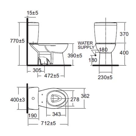สุขภัณฑ์ 2 ชิ้น AMERICAN STANDARD TF-2893SCW-WT-0 3/4.5 ลิตร สีขาว_1