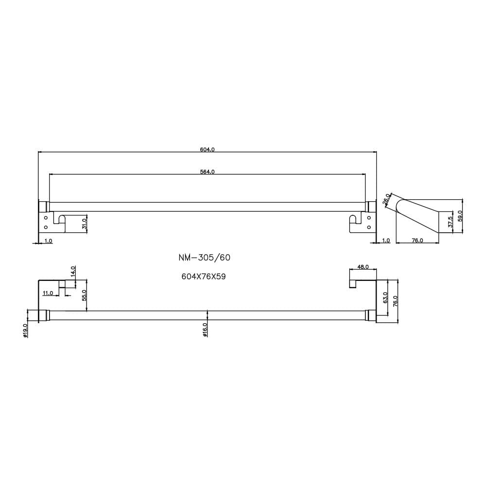 ราวแขวนผ้า PRIME NM-305 60 ซม. สเตนเลส