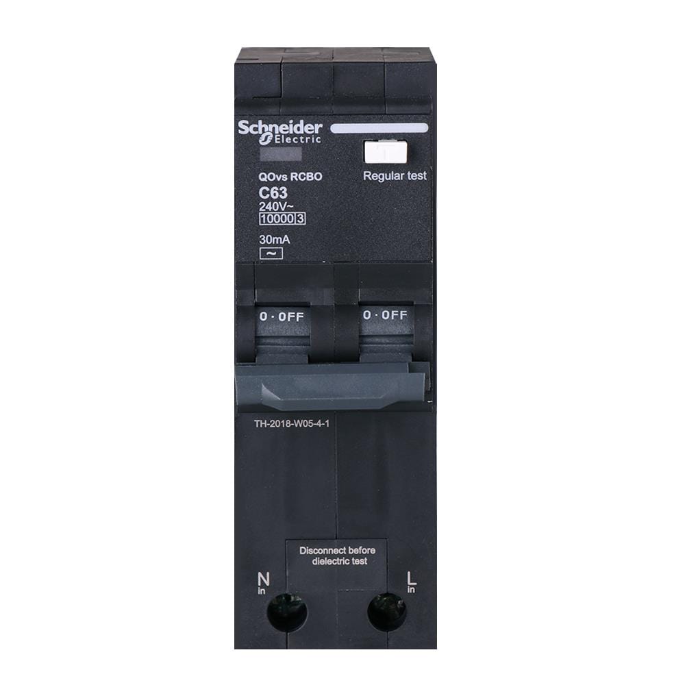 เมนเซอร์กิตเบรกเกอร์ 63 แอมป์ พร้อมกันไฟดูด/กันไฟรั่ว 2 โพล 1 เฟส SCHNEIDER 10kA