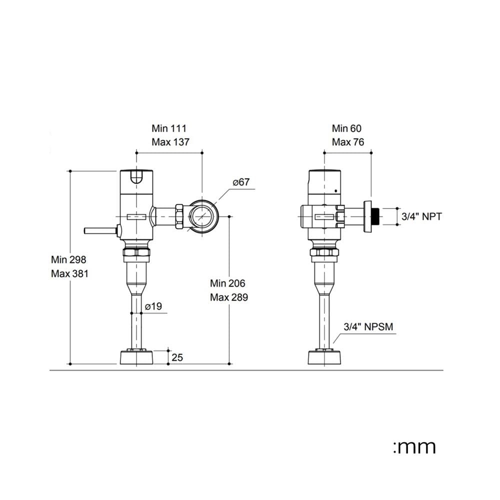ฟลัชวาล์วโถชายท่อตรง KOHLER K-13519X-CP