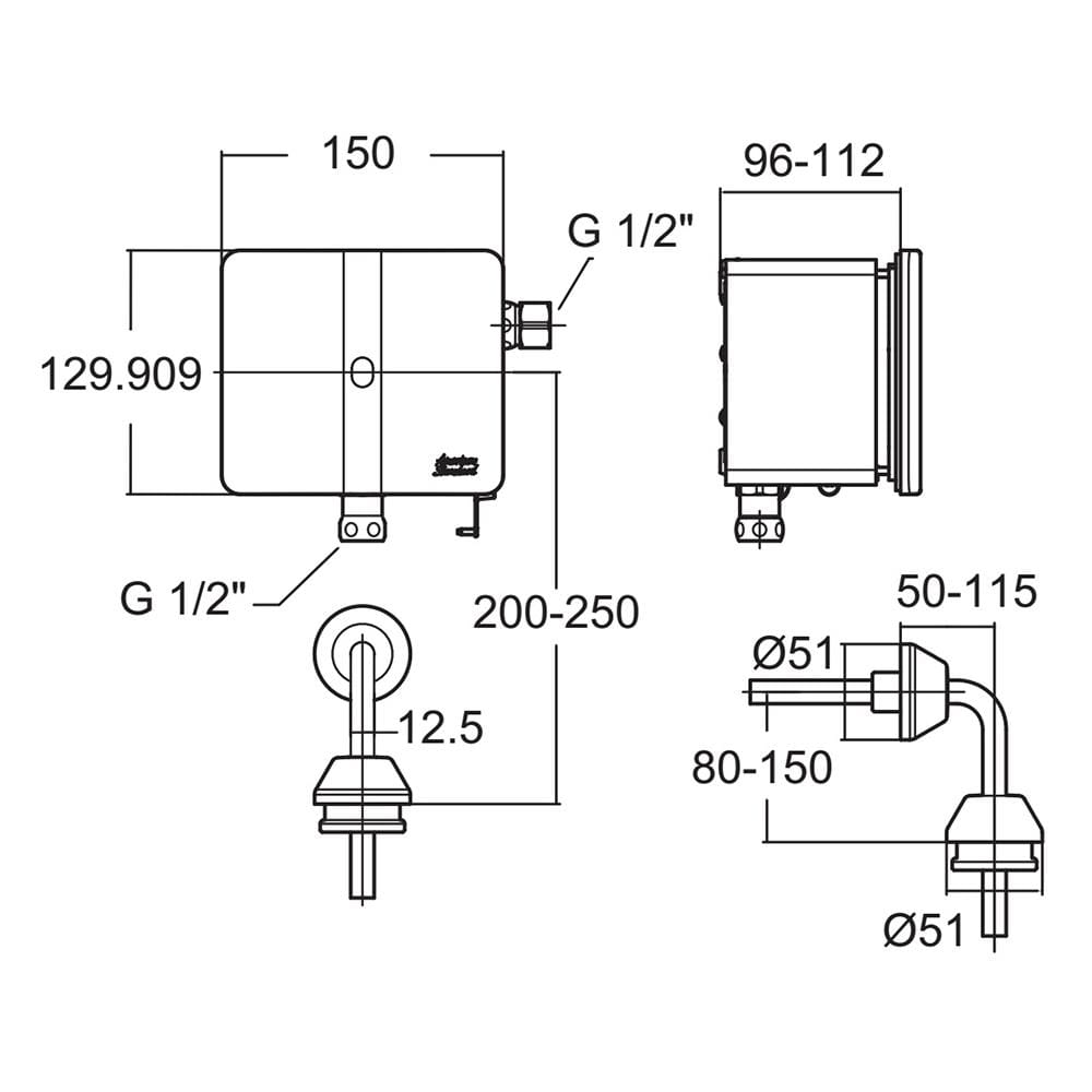 ฟลัชวาล์วโถชายท่อตรง AMERICAN STANDARD A-8614-000-50-SENSOR