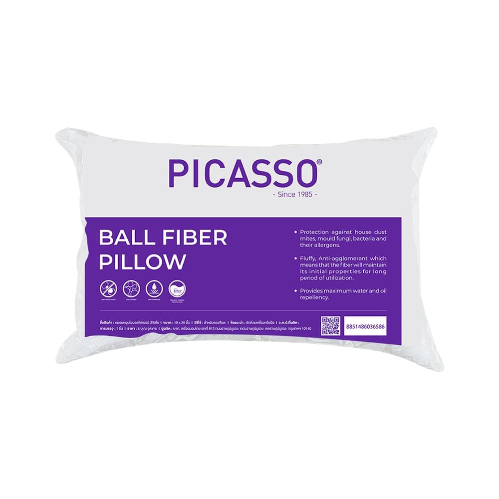 หมอนหนุน ใยบอลไมโครไฟเบอร์ PICASSO BALL FIBER FIRM 19x29 นิ้ว สีขาว