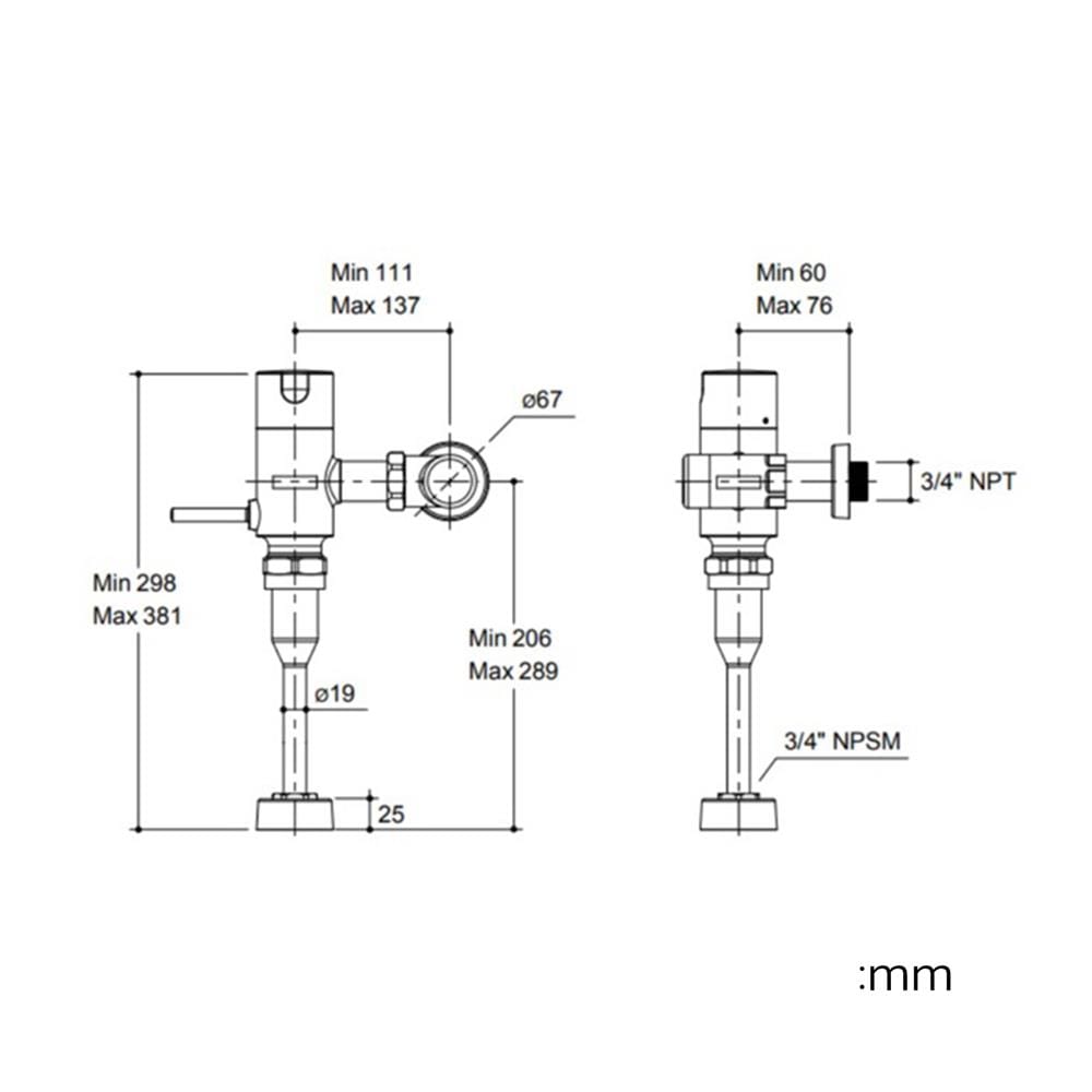 ฟลัชวาล์วโถชายท่อตรง KOHLER K-13518X-CP