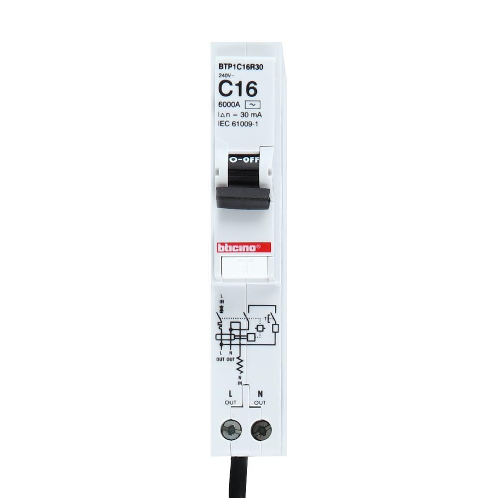 เซอร์กิตเบรกเกอร์กันไฟดูด/กันไฟรั่ว 16 แอมป์ 1 โพล 1 เฟส BTICINO BTP1C16R30