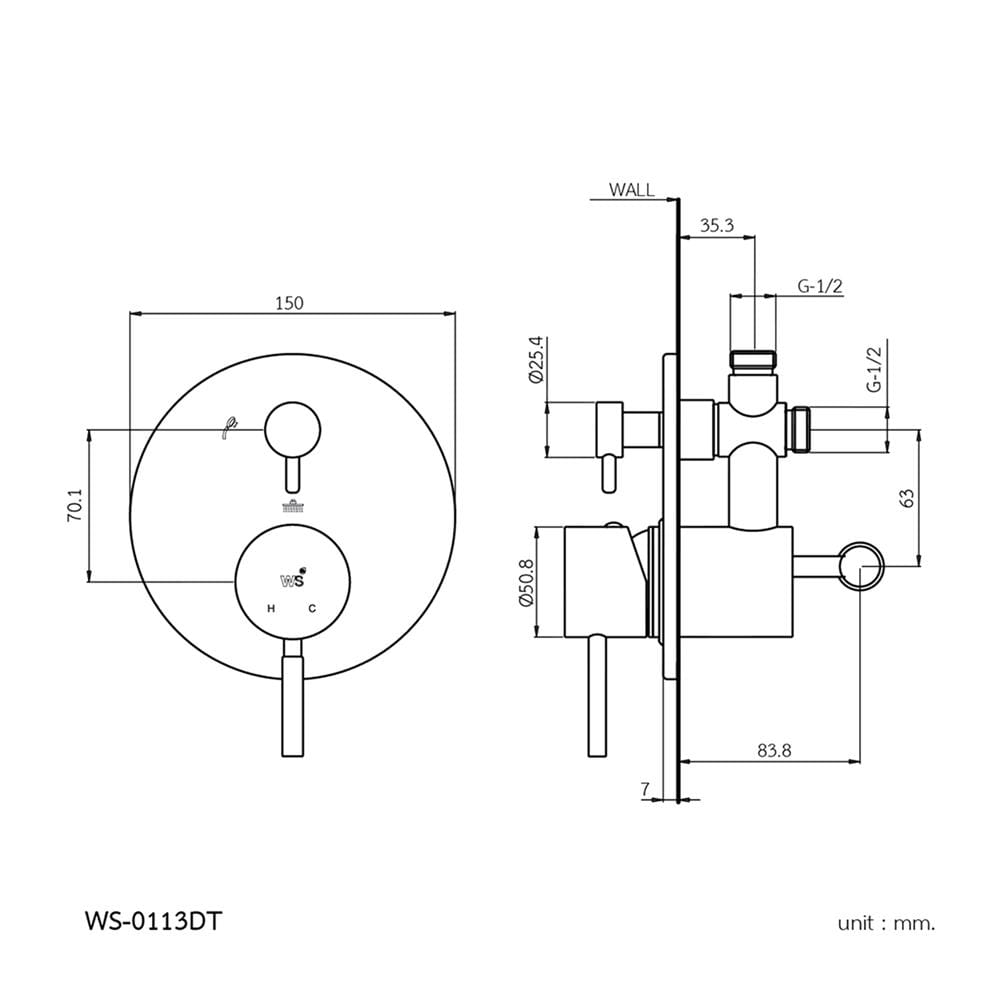 วาล์วฝังกำแพงผสม WS WS-0113DT สเตนเลส