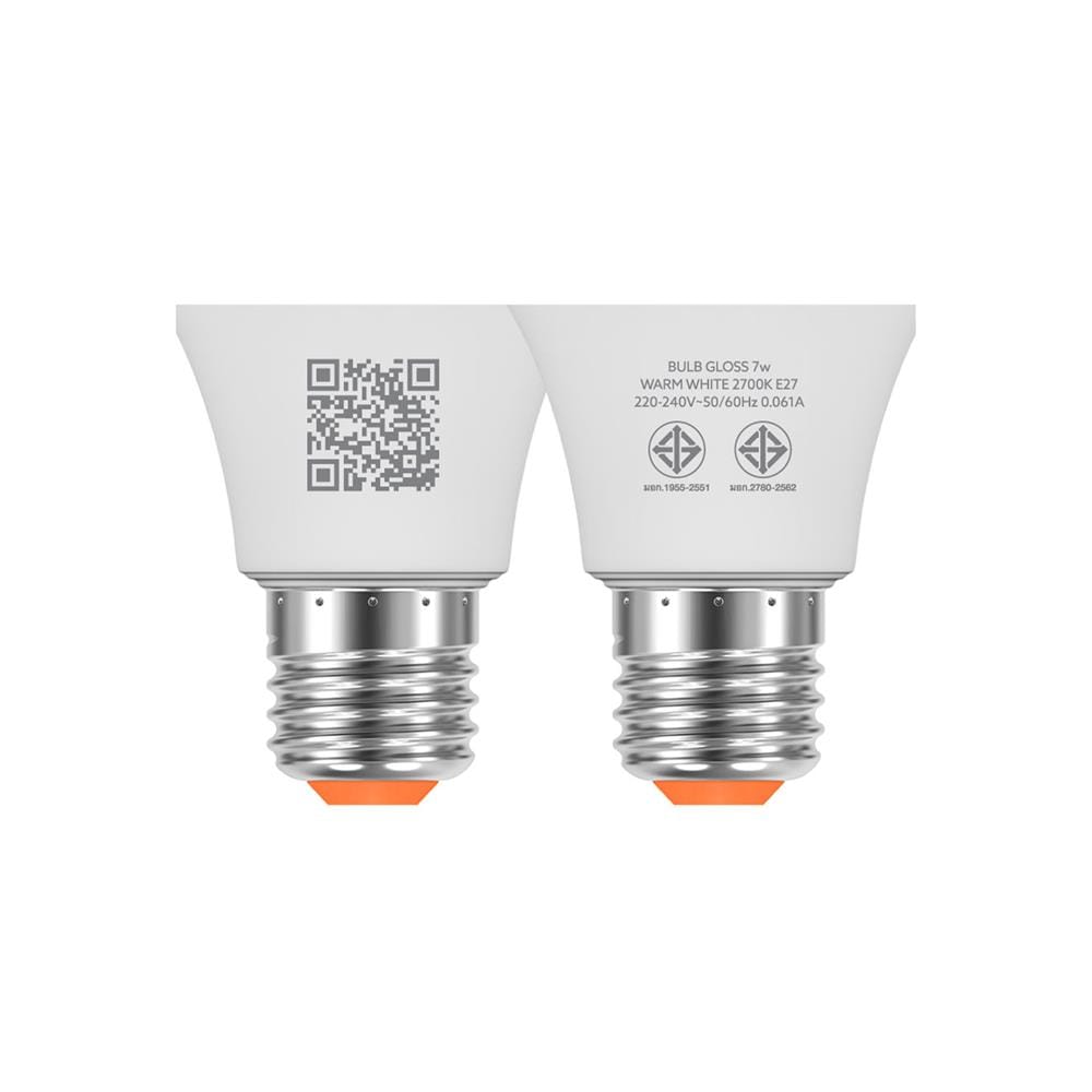 หลอด LED LAMPTAN BULB GLOSS 7 วัตต์ WARM WHITE E27 แพ็ก 2 ชิ้น