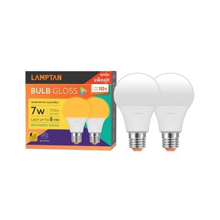 หลอด LED LAMPTAN BULB GLOSS 7 วัตต์ WARM WHITE E27 แพ็ก 2 ชิ้น_1