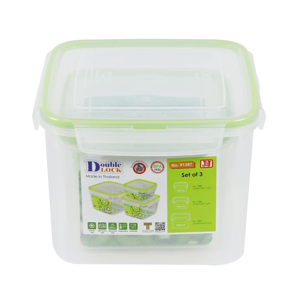 ชุดกล่องอาหารเหลี่ยม JCJ SAFE&LOCK 91387 3 ชิ้น