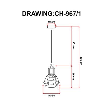 ไฟช่อ EVL CH-967/1 สีดำ 1 หัว_2