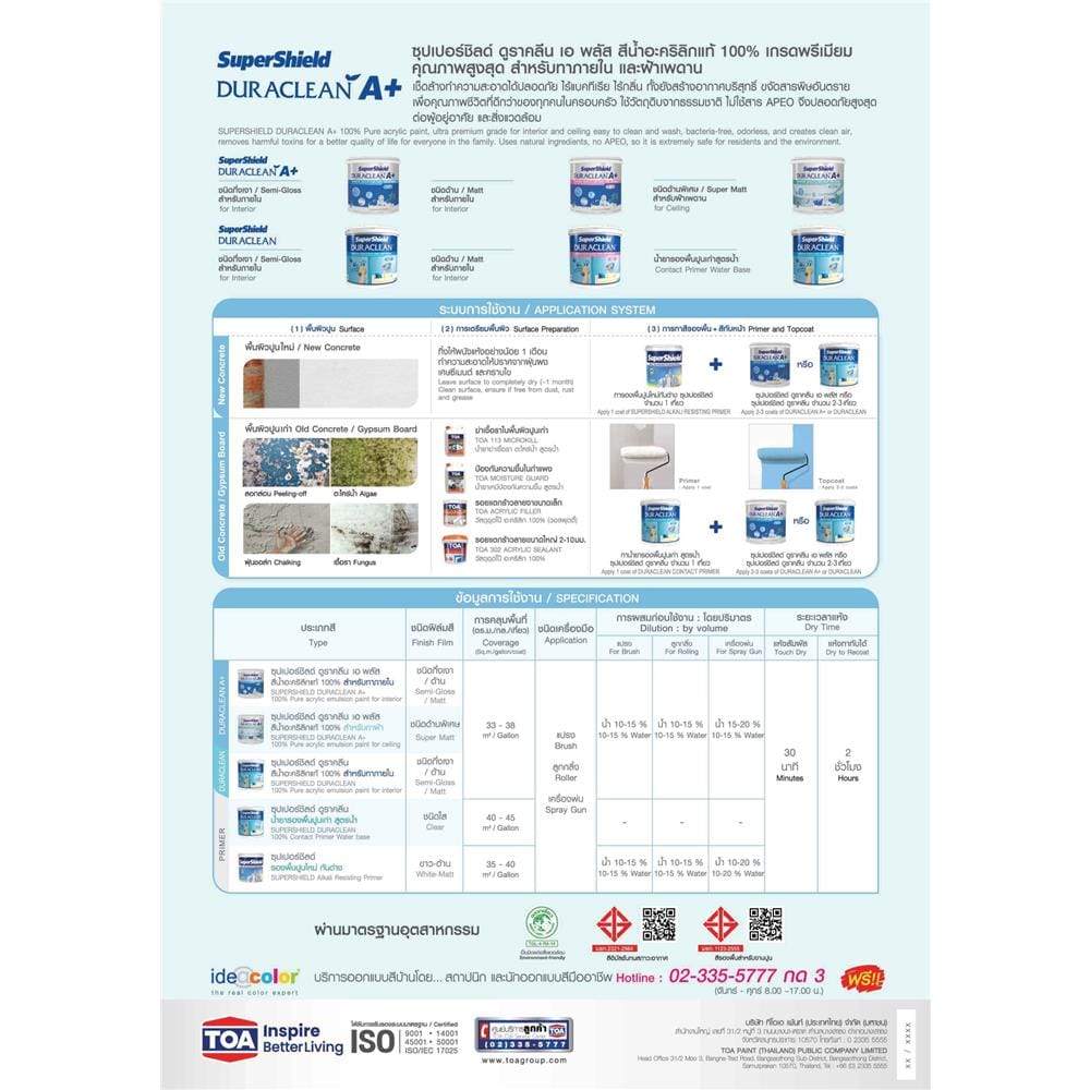 สีรองพื้นปูนเก่า TOA SUPERSHIELD DURACLEAN 9 ลิตร