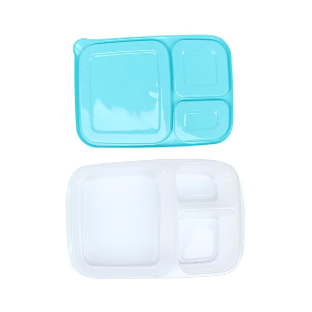ชุดกล่องอาหารเหลี่ยม 3 ช่อง MICRON CHEF 6074 สีเขียว 2 ชิ้น/แพ็ค