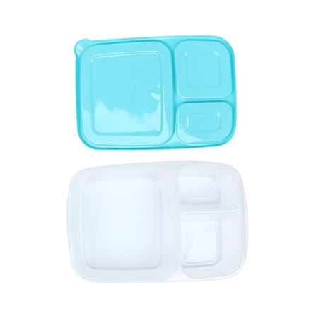 ชุดกล่องอาหารเหลี่ยม 3 ช่อง MICRON CHEF 6074 สีเขียว 2 ชิ้น/แพ็ค_2