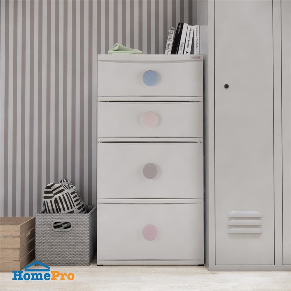 ตู้ลิ้นชัก 4 ชั้น มีล้อ STACKO C12 56x45x105 ซม. สีขาว
