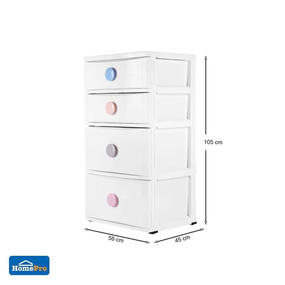 ตู้ลิ้นชัก 4 ชั้น มีล้อ STACKO C12 56x45x105 ซม. สีขาว