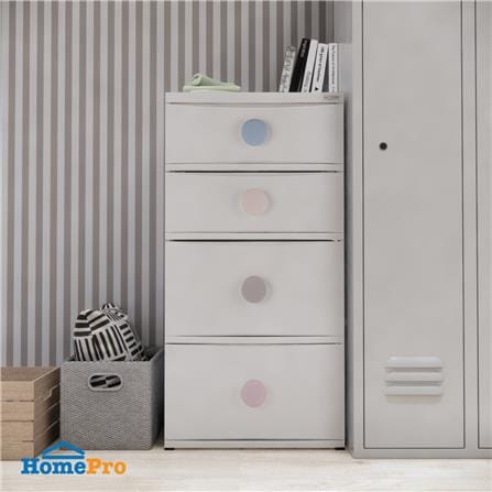 ตู้ลิ้นชัก 4 ชั้น มีล้อ STACKO C12 56x45x105 ซม. สีขาว_4