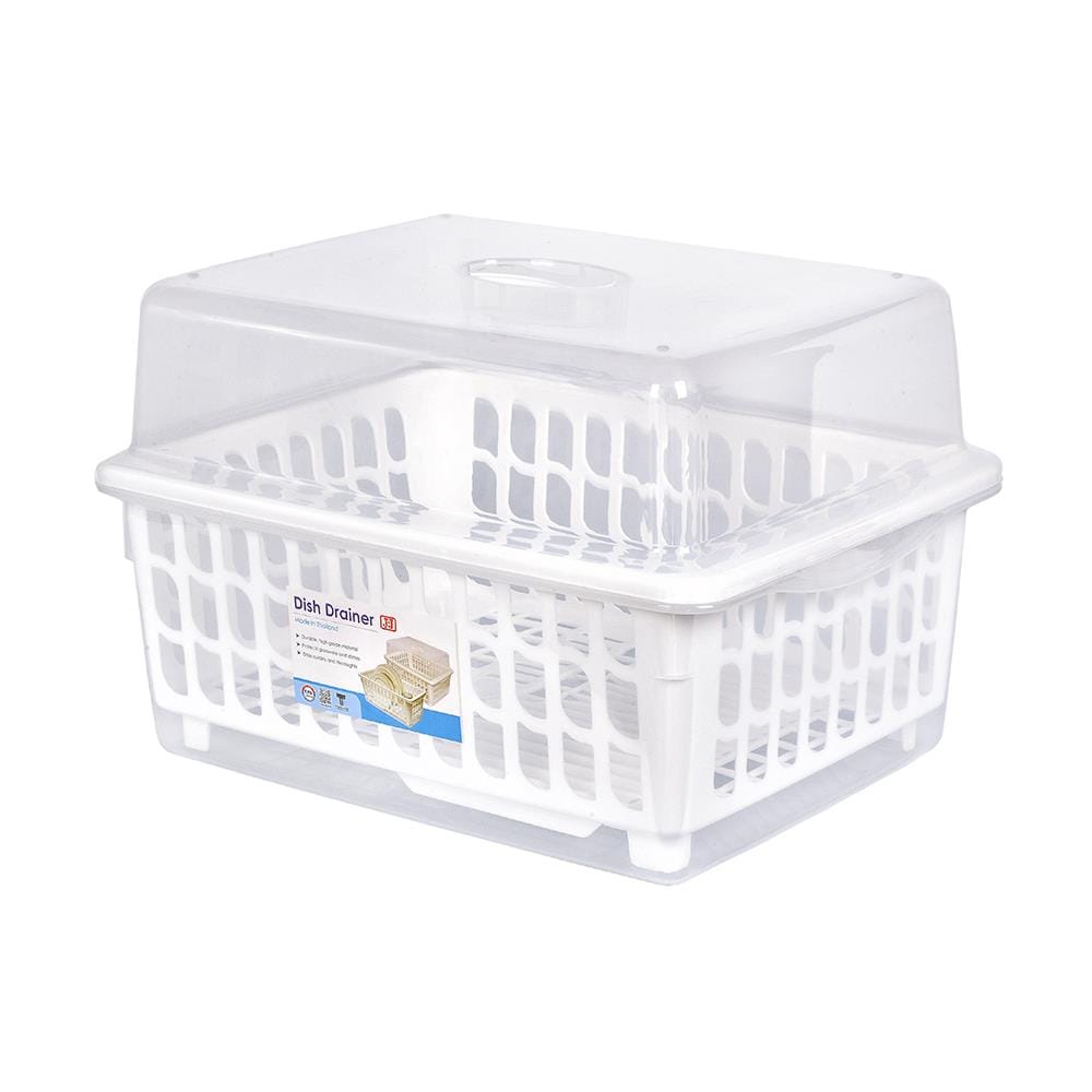 ชั้นคว่ำจานพลาสติกมีฝาครอบ JCJ NEW2400 สีขาว
