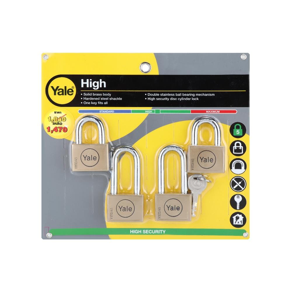 กุญแจคีย์อะไลท์ YALE BD45SS2LS2P4 45 มม. สีทองเหลือง (แพ็ก 4 ชิ้น)