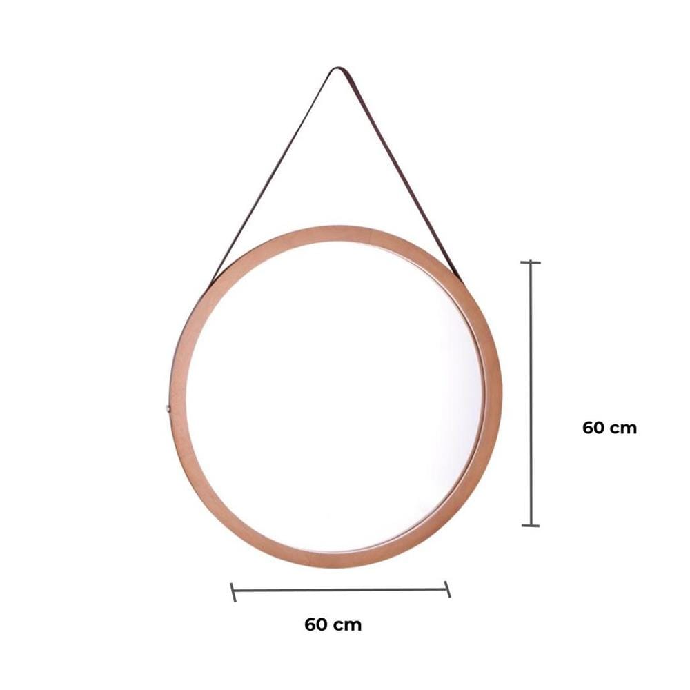 กระจกเงากรอบไม้กลมสายหนัง MOYA TK-ML-A01 60x60 ซม.