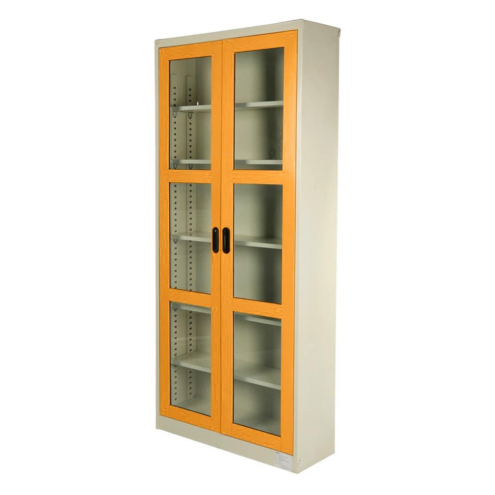 ตู้เหล็กสูงบานเปิดกระจก KIOSK MAX-052 สีขาว/ส้ม