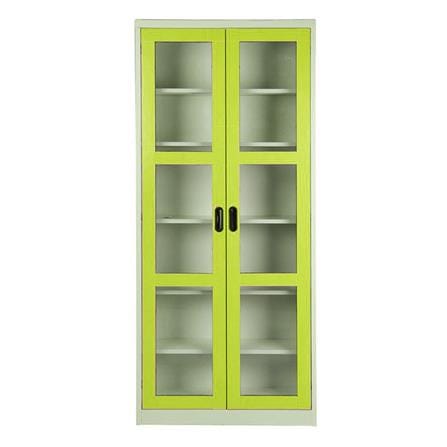 ตู้เหล็กสูงบานเปิดกระจก KIOSK MAX-052 สีขาว/เขียว