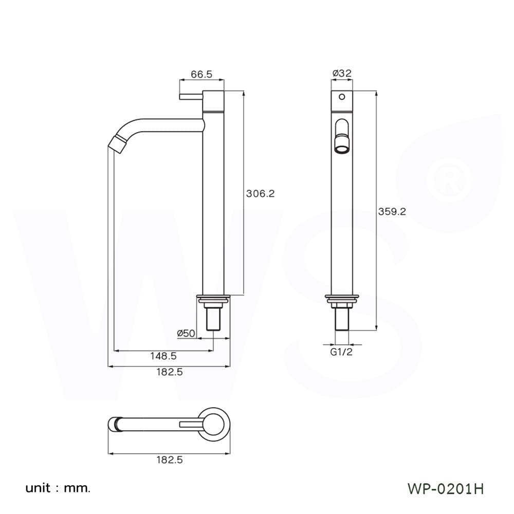 ก๊อกอ่างล้างหน้าเดี่ยวเคาน์เตอร์ WS WP-0201H