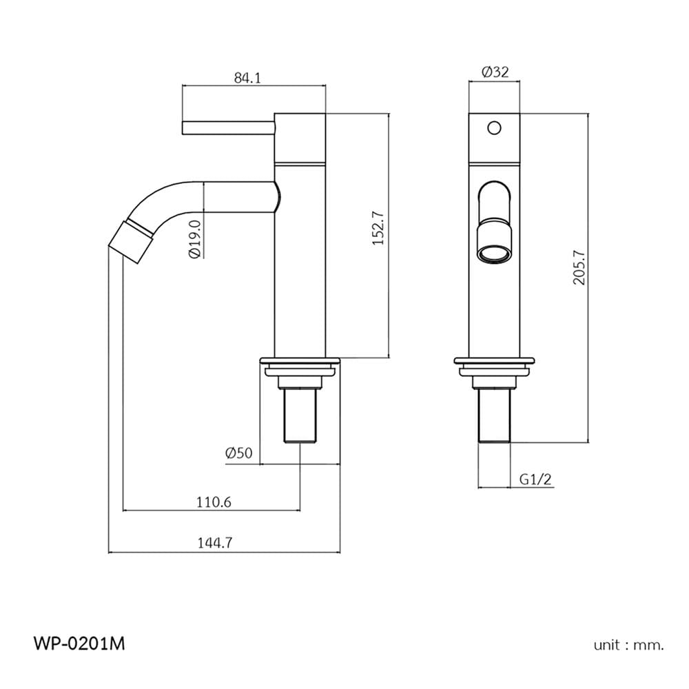 ก๊อกอ่างล้างหน้าเดี่ยวเคาน์เตอร์ WS WP-0201M