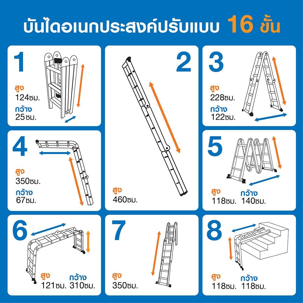 บันไดอเนกประสงค์ปรับแบบ MATALL R14204 16 ขั้น