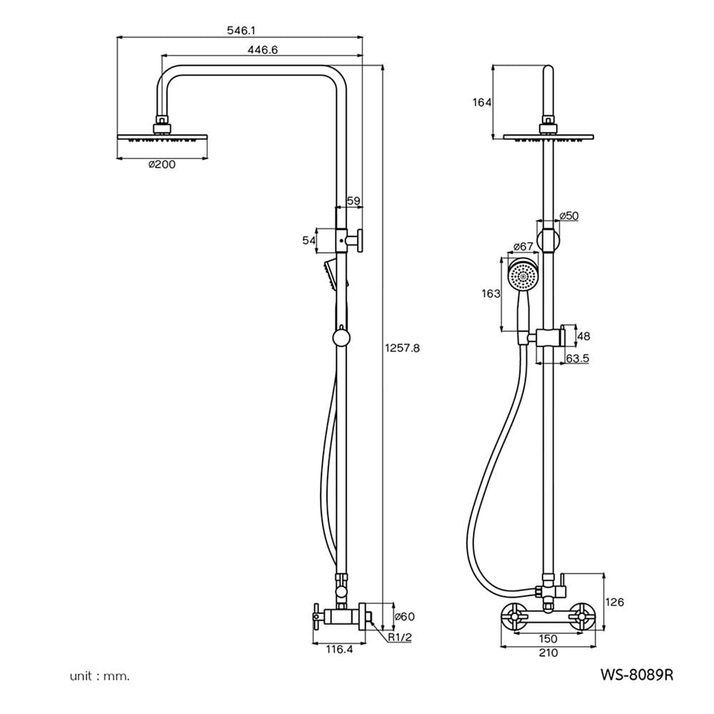 ชุดฝักบัว RAIN SHOWER ผสม WS WS-8089R