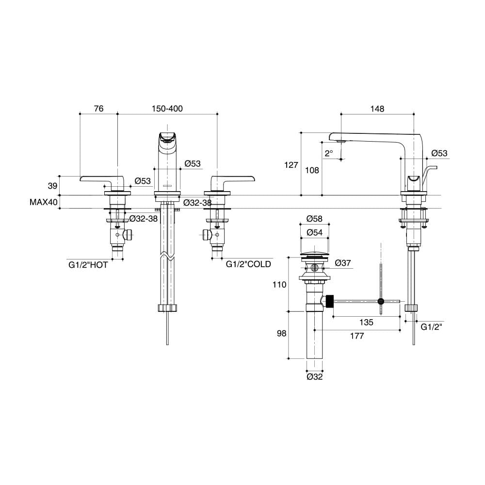 ก๊อกอ่างล้างหน้าผสม KOHLER K-97352T-4-CP