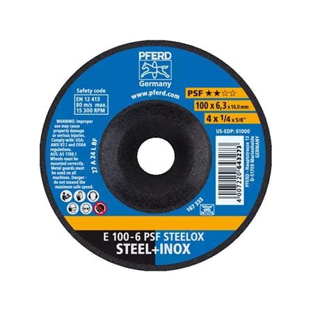 ใบเจียร PFERD E 100-6 PSF STEELOX 4 นิ้ว x 6.3 มม. สีดำ