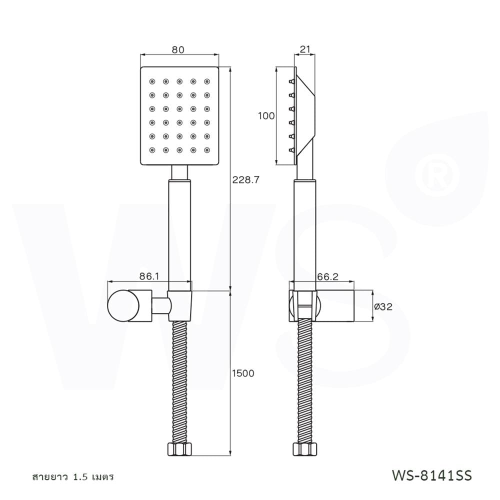 ชุดฝักบัวสายอ่อน 1 ระดับ WS WS-8141SS สเตนเลส