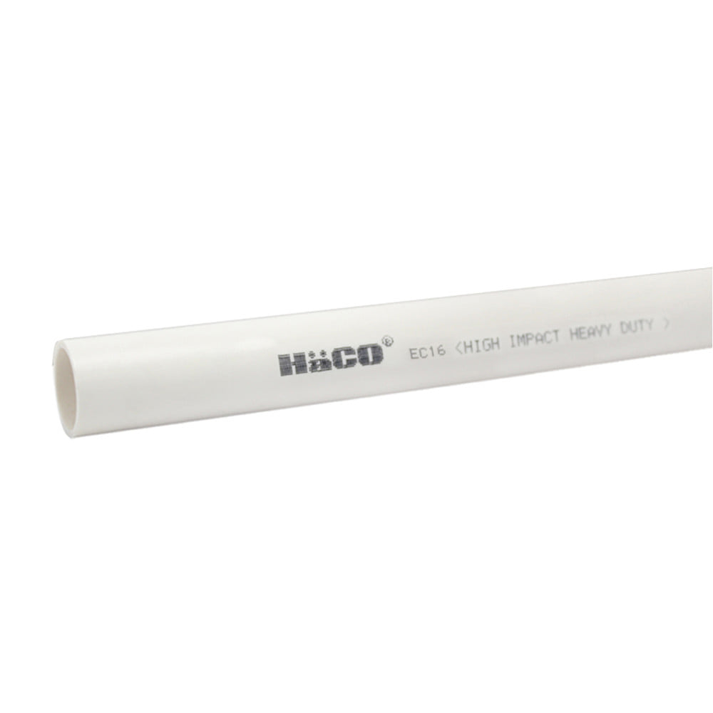 ท่อตรง UPVC HACO EC16 16 มม. ยาว 2.90 ม. มาตรฐาน BS สีขาว