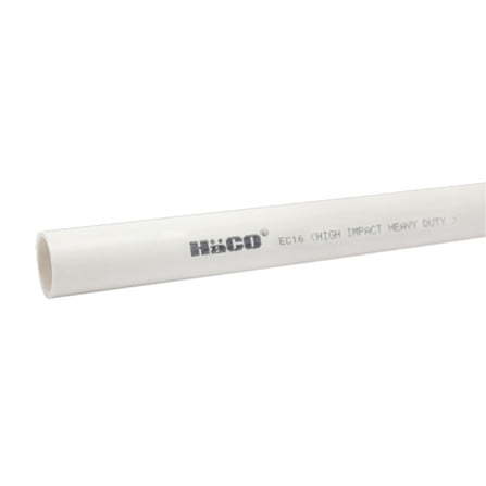 ท่อตรง UPVC HACO EC16 16 มม. ยาว 2.90 ม. มาตรฐาน BS สีขาว