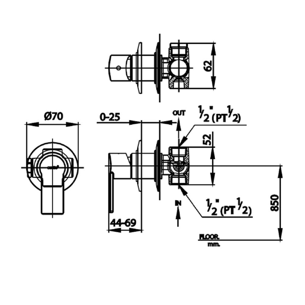 วาล์วฝังกำแพงเดี่ยว COTTO CT1116A