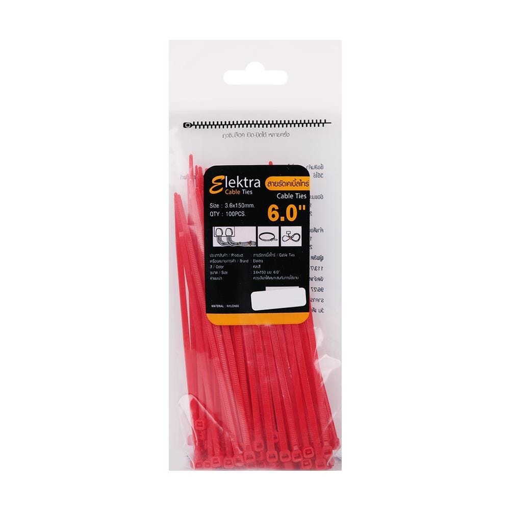 เคเบิ้ลไทร์ ELEKTRA 6 นิ้ว 3.6 มิลลิเมตร สีแดง (100 เส้น)