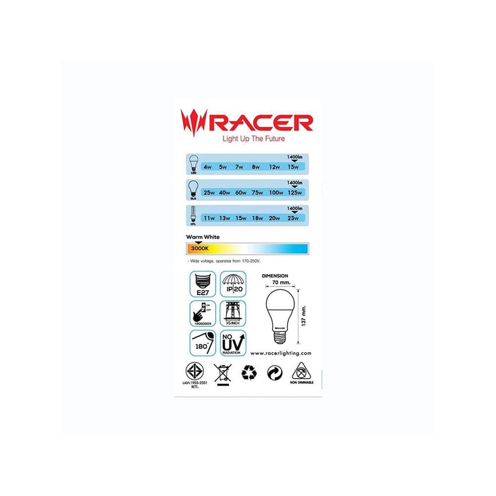หลอด LED RACER A70 KATIE WARM WHITE 15 วัตต์ E27