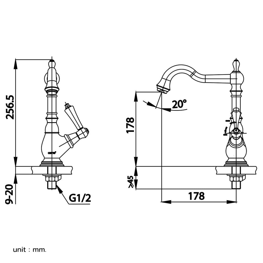 ก๊อกอ่างล้างหน้าเดี่ยว COTTO CT1201C42GR