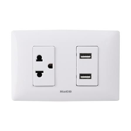 ชุดเต้ารับ 3 ขา +เต้ารับ USB 1 ช่อง 2 เต้าเสียบ HACO AP-E1USB สีขาว