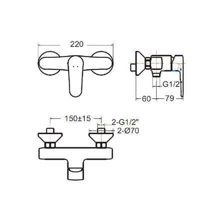ก๊อกผสมยืนอาบ AMERICAN STANDARD FFASB212-7T1501BT0_1