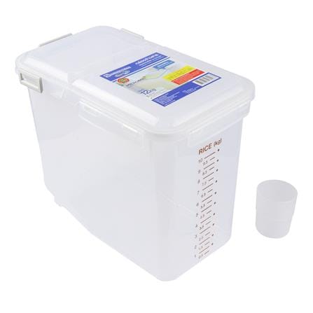 PLASTIC RICE STORAGE CONTAINER + MEASURING CUP SUPER LOCK 6043 12KG WHITE