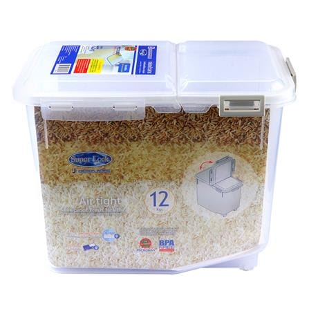 ถังข้าวสารพลาสติก 12 กก. + ถ้วยตวง SUPER LOCK 6043 สีขาว_2