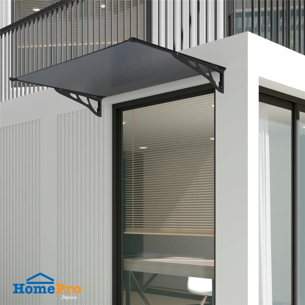 กันสาดโพลีคาร์บอเนต ขาอะลูมิเนียม SUNSHIELD MAX-SERIES 100x150 ซม. หนา 3 มม. สีเทาอ่อน